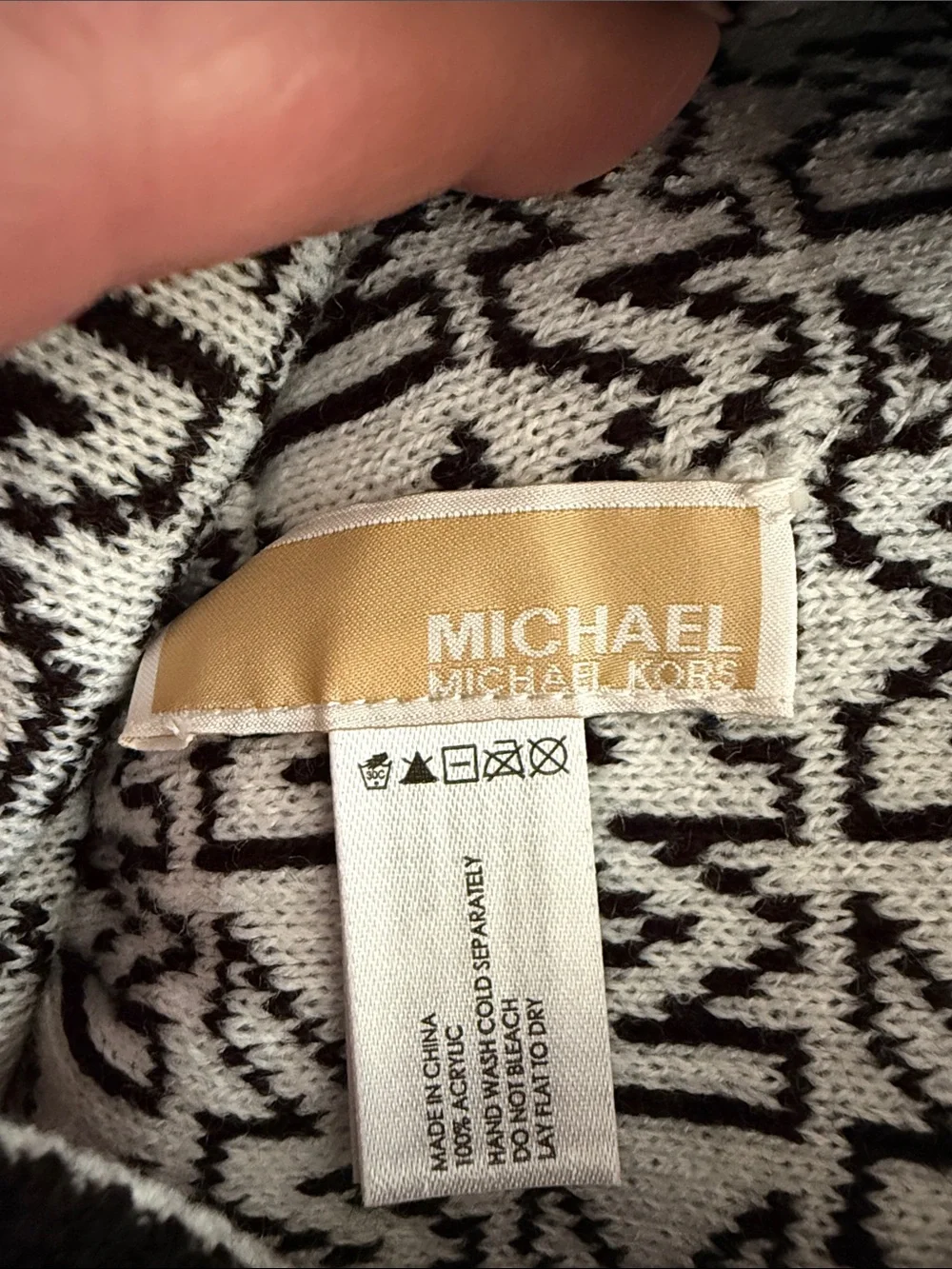 Michael Kors Black & White MK Logo Knit Reversible Beanie and Scarf Set.